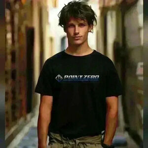 POINT ZERO | Men's Black Crewneck  Blue/White Logo Cotton T-Shirt